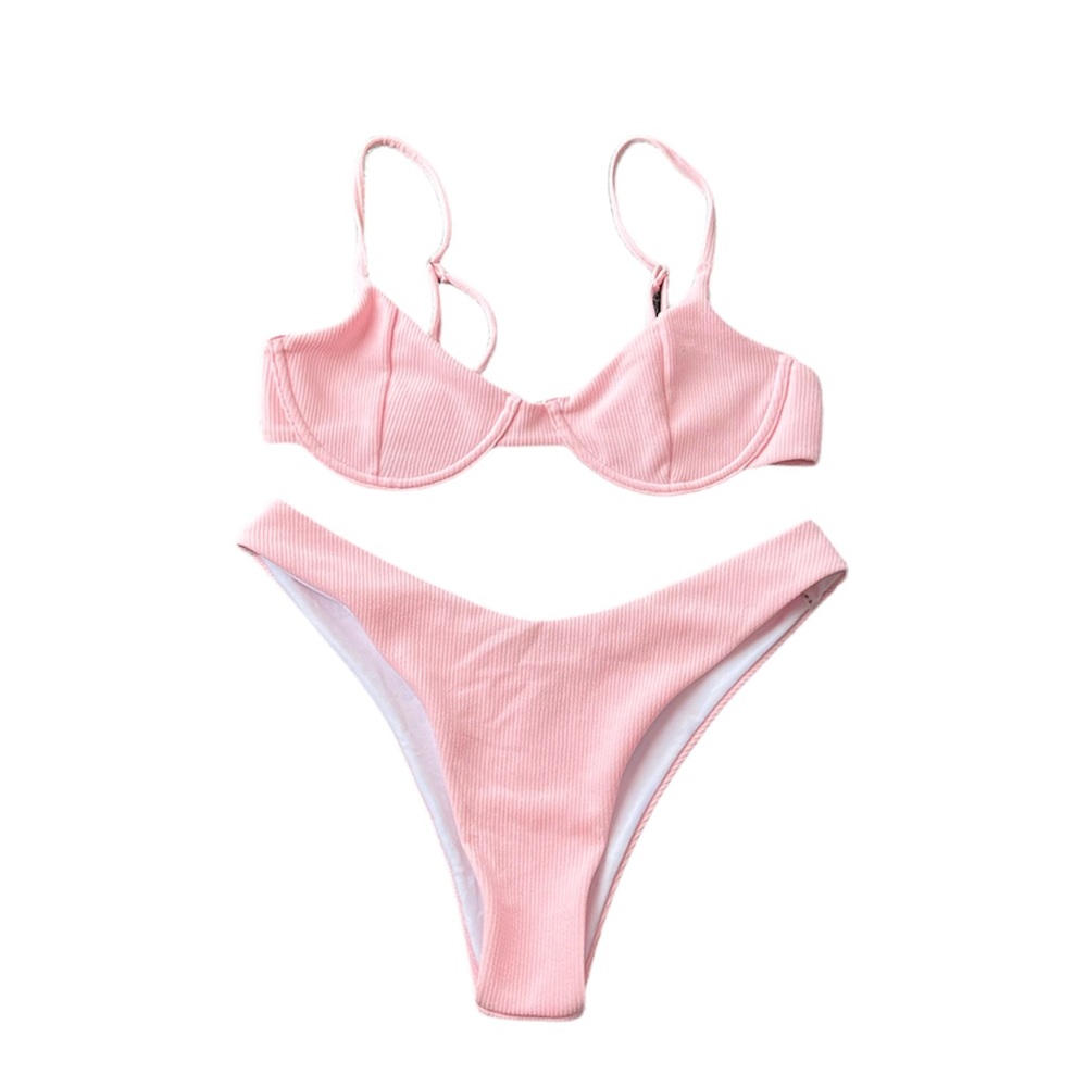 pink ribbed bikini